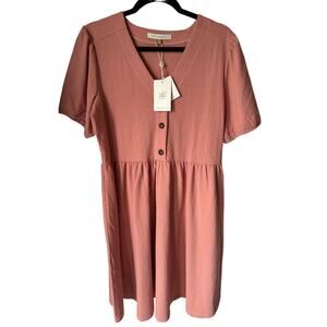 NWT Downeast Dusty Rose Ribbed Knit Button Front Dress Size M Cottagecore Casual